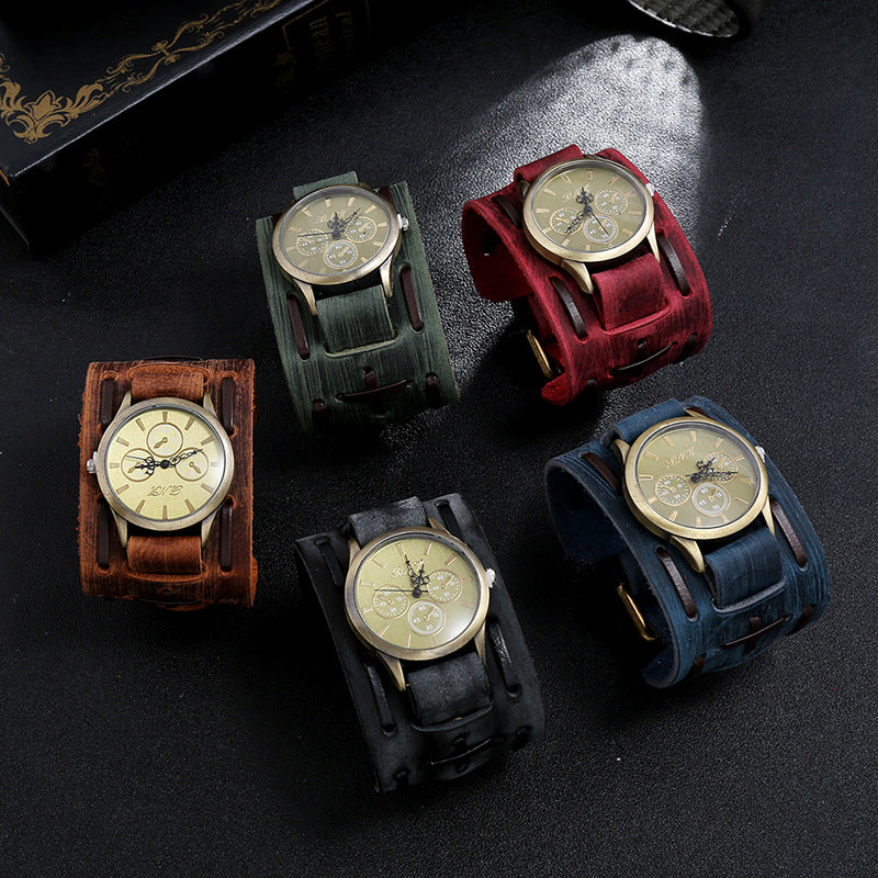 Montre en cuir tressé vintage pour hommes, bracelets larges