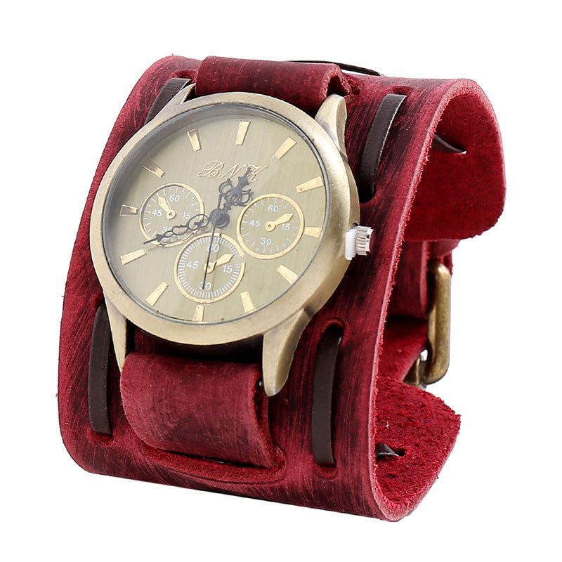 Montre en cuir tressé vintage pour hommes, bracelets larges