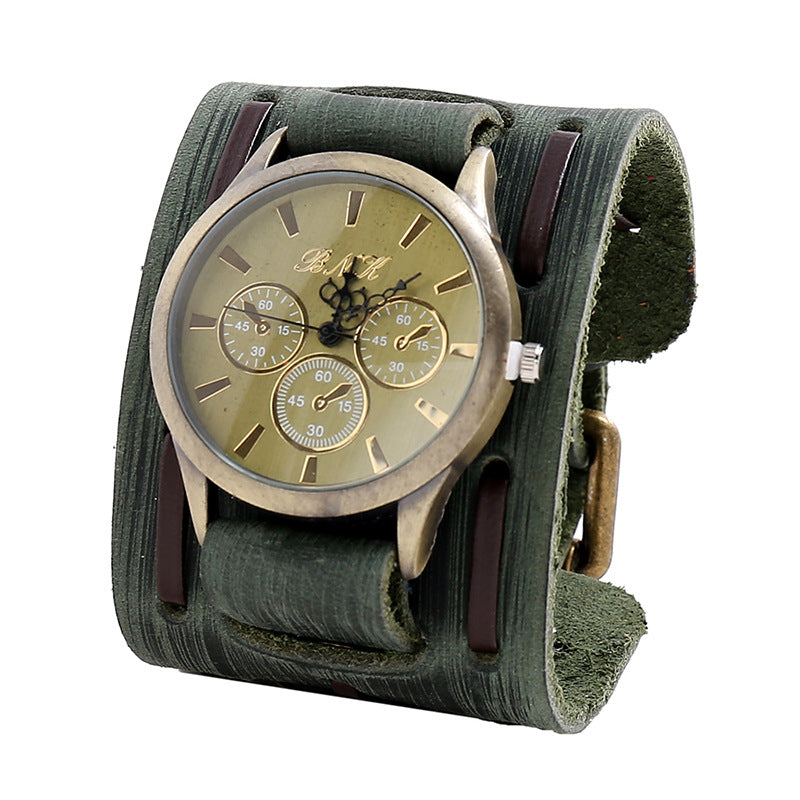Montre en cuir tressé vintage pour hommes, bracelets larges
