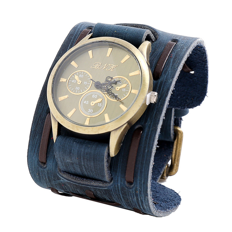 Montre en cuir tressé vintage pour hommes, bracelets larges