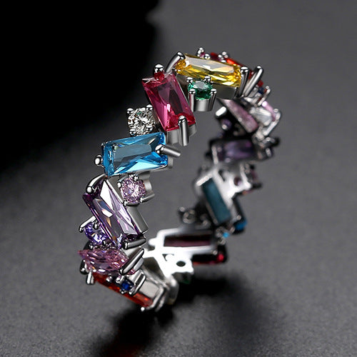 Gang Drill Geometric Zircon Fashion Color Rings