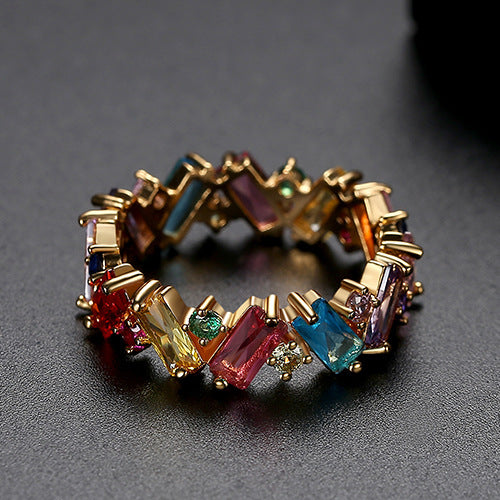 Gang Drill Geometric Zircon Fashion Color Rings