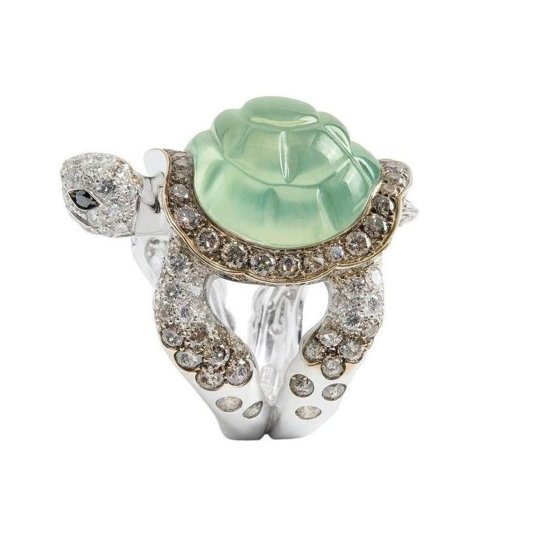 Green Jewelry Turtle Carved Black Brown Rings