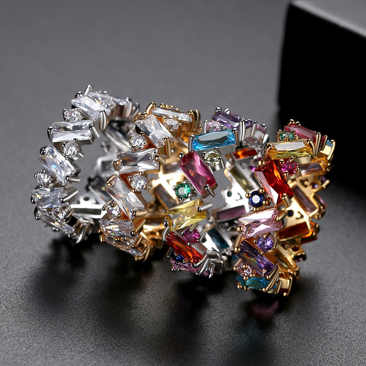 Gang Drill Geometric Zircon Fashion Color Rings