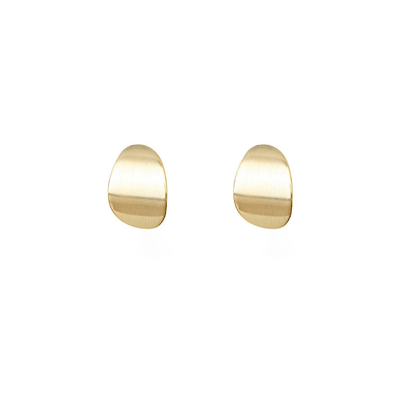 Curved Brushed Gold Simple Shaped Elegant Stud Earrings