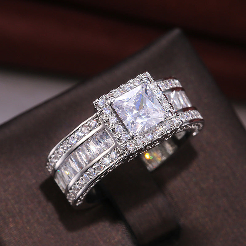 Women's Shi Rhinestone Square Fashion Engagement Proposal Rings