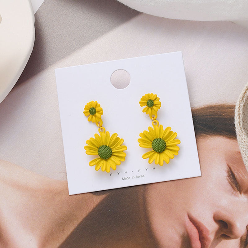 Damen-Ohrringe, frische gelbe Serie, Perlenquaste, schöne Blumen