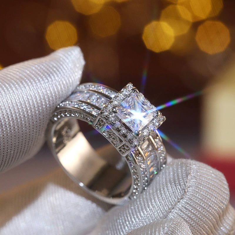 Women's Shi Rhinestone Square Fashion Engagement Proposal Rings
