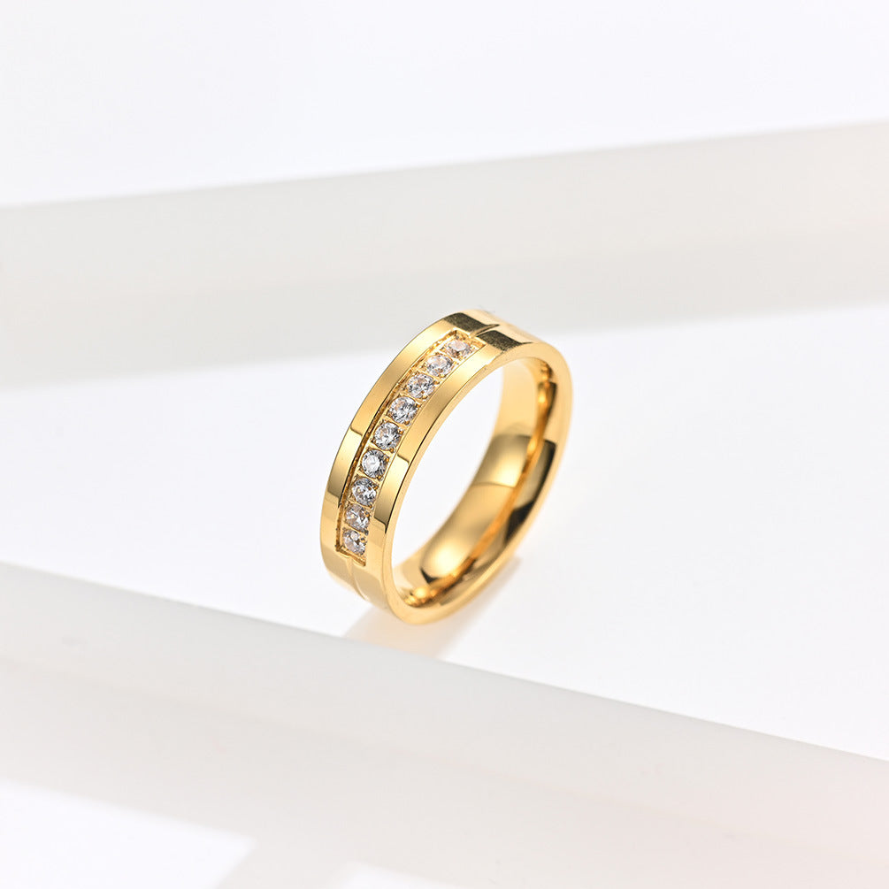 Steel Diamond Couple Simple Glossy Stainless Wedding Rings