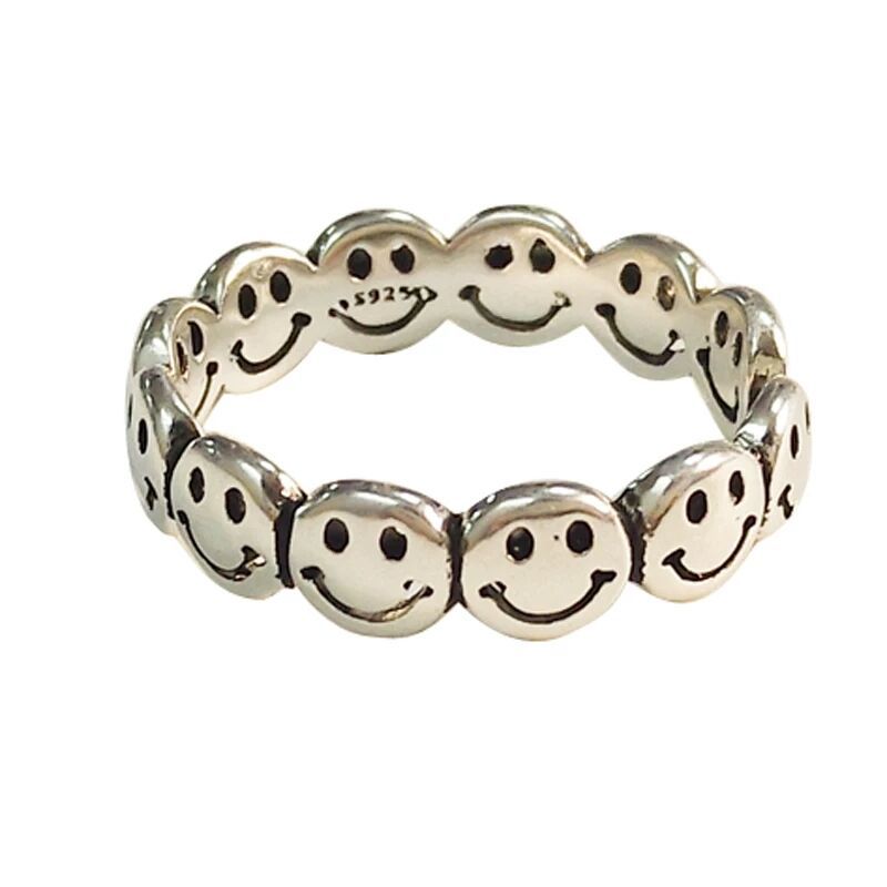 Women's & Men's Thai Sier Retro Smiley Fashion Personality Neutral Design Cold Style Ring