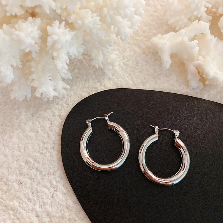 Female Simple Temperamental Metal Circle Ear Earrings