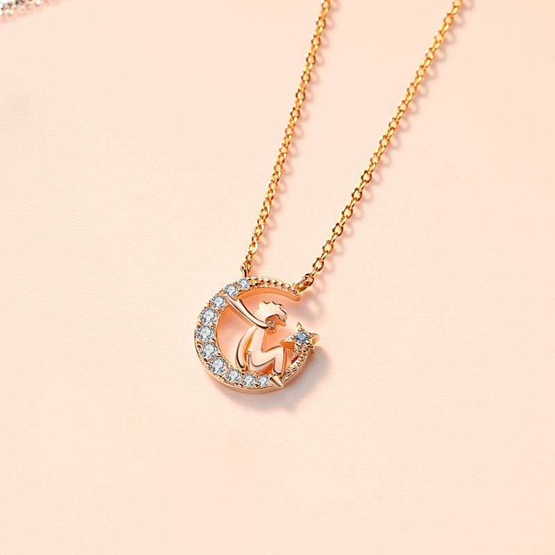 Sier Star And Moon Pendant Korean Simple Necklaces