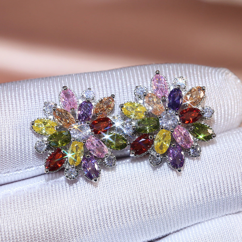 Women's Shi Luxury Sunflower Zircon Fashion Copper Earrings
