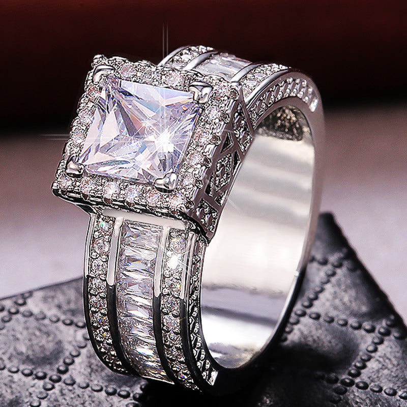 Women's Shi Rhinestone Square Fashion Engagement Proposal Rings