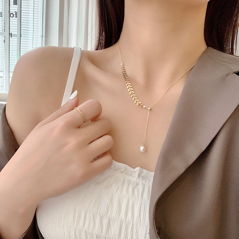 Wheat Pearl Female Simple Cold Style Niche Design Temperament Necklaces