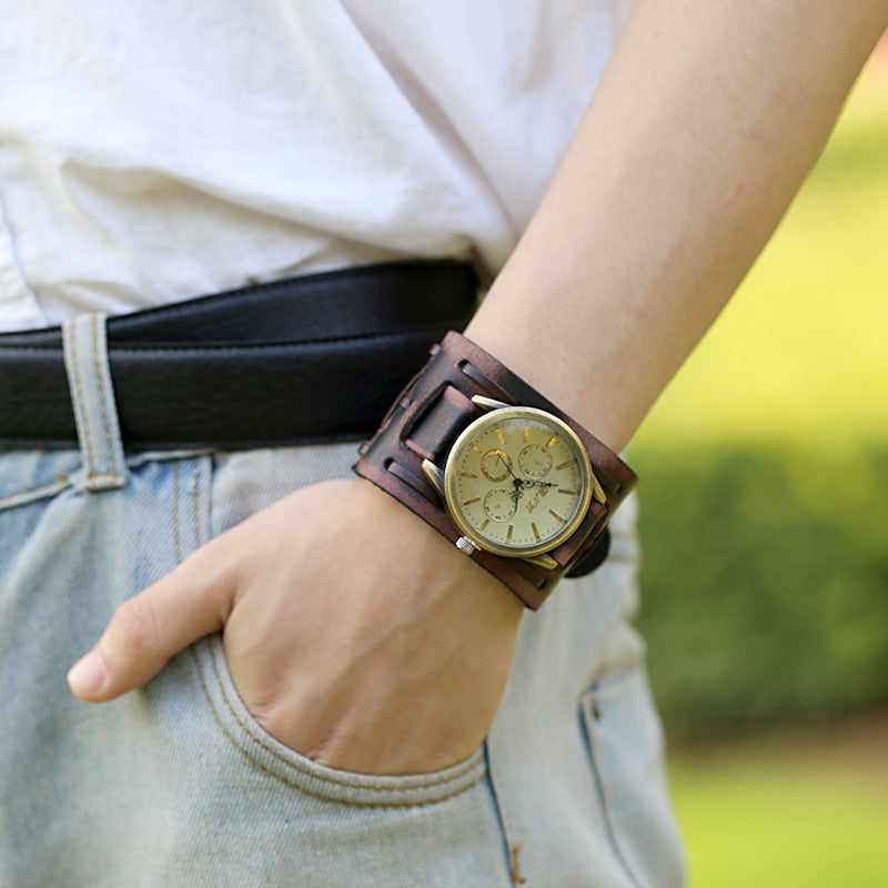 Montre en cuir tressé vintage pour hommes, bracelets larges