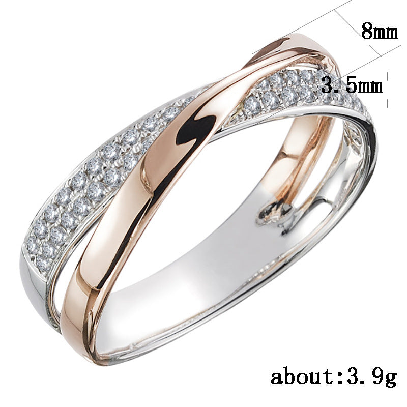 Women's Simple Personality X-shaped Two-color Zircon Copper Rings
