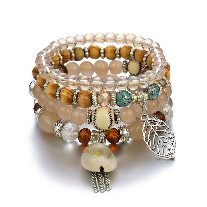 Muschel-Quasten-Set für Damen, Strand-Armbänder aus Holz