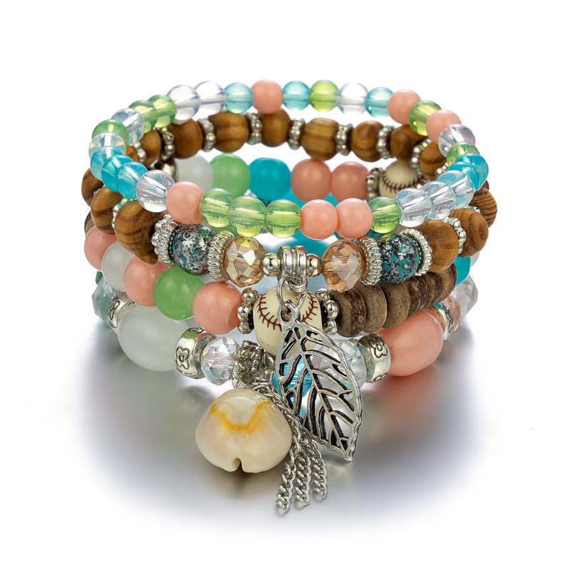 Muschel-Quasten-Set für Damen, Strand-Armbänder aus Holz
