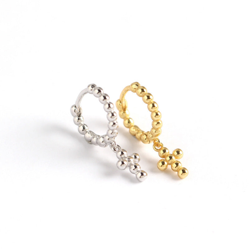 Women's Luxury Sterling Sier Design Geometric Beads Cross Earrings