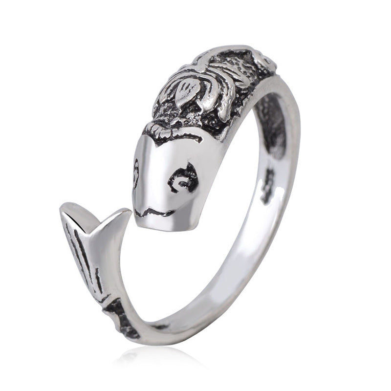 Men's Simple Retro Fish Open Sier Accessories Rings