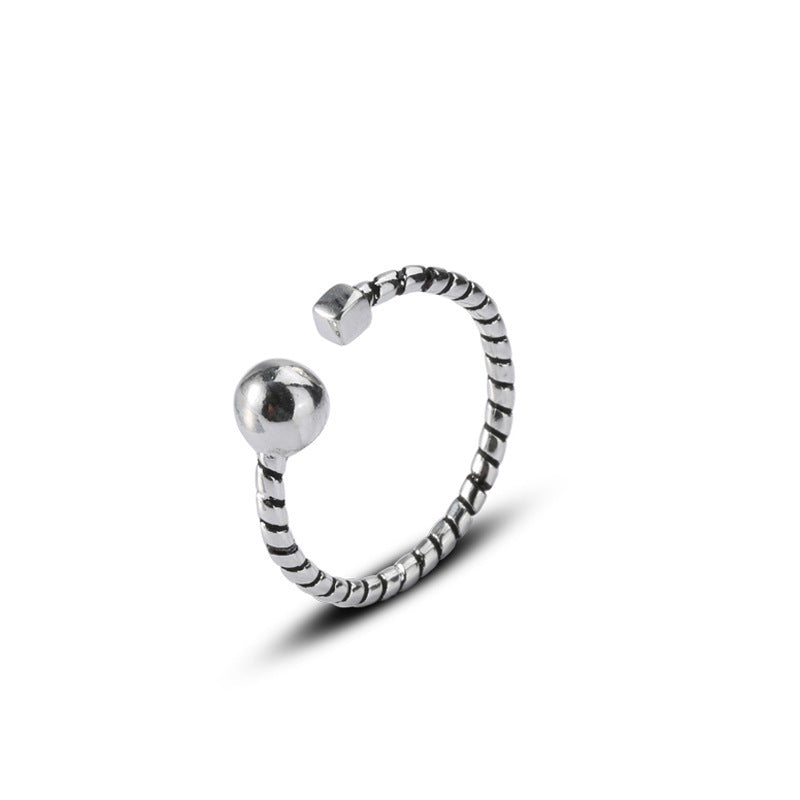 Twist Little Finger Distressed Round Beads Open Rings