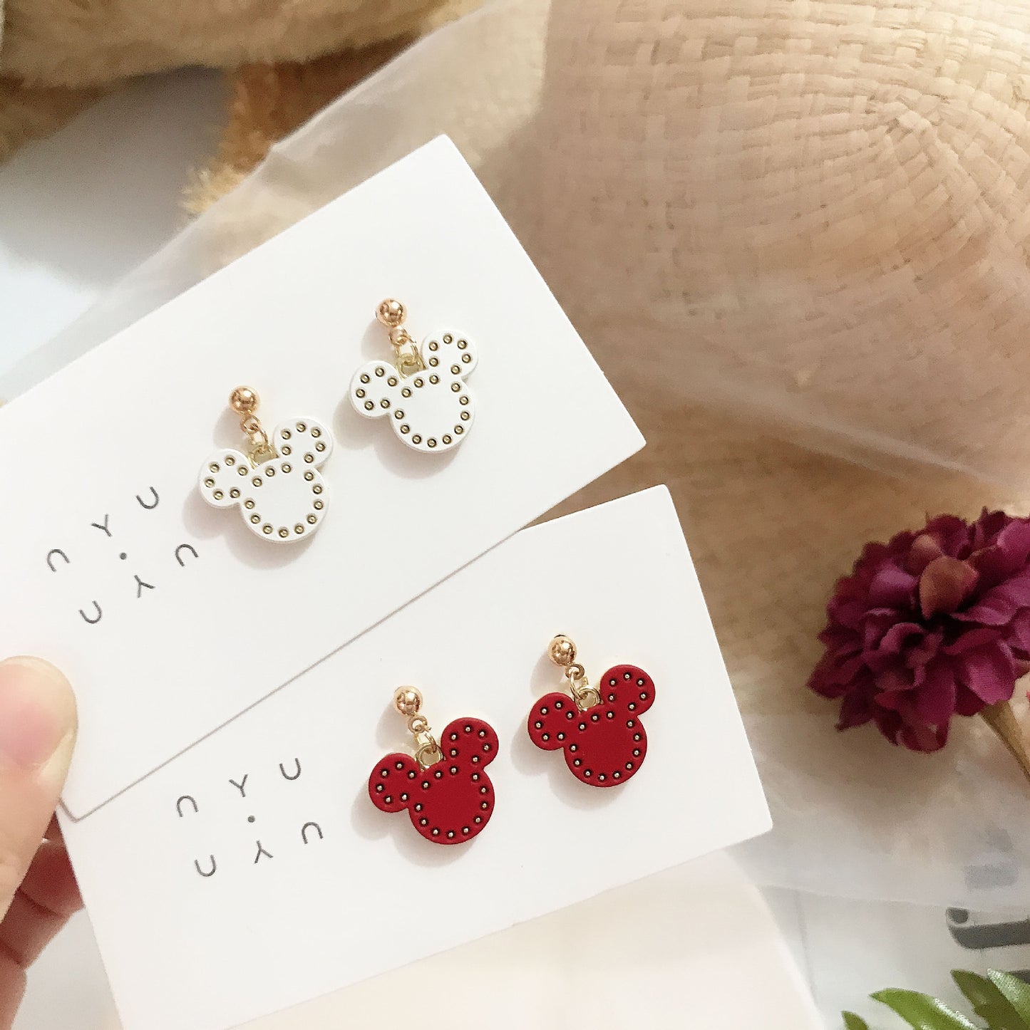 Cute Mickey Bear Head Sier Pin Earrings