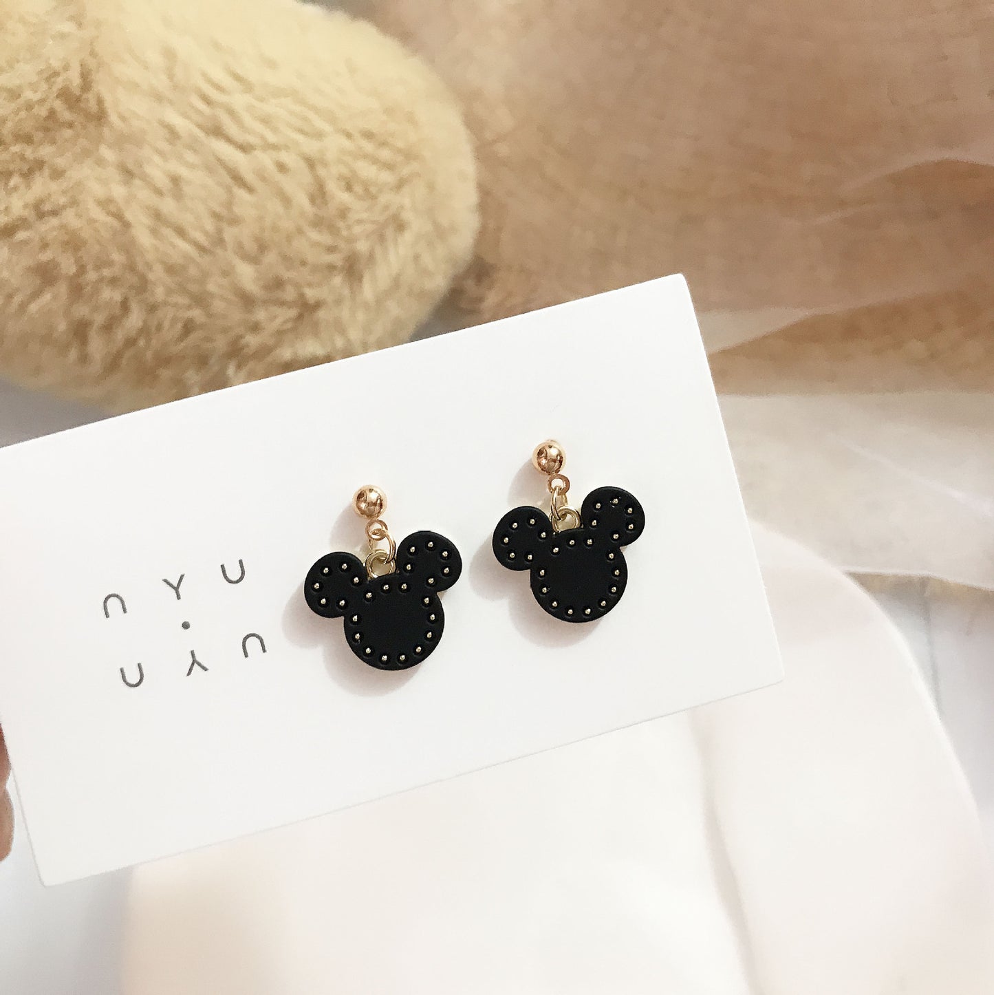 Cute Mickey Bear Head Sier Pin Earrings