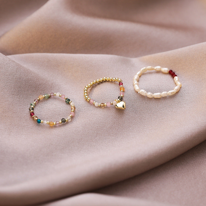Perlmutt-Kristall-Stretch-Love-Herz-Kontrastringe