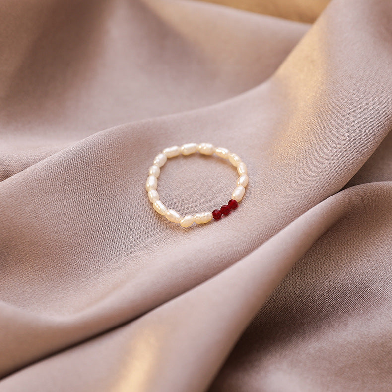 Perlmutt-Kristall-Stretch-Love-Herz-Kontrastringe