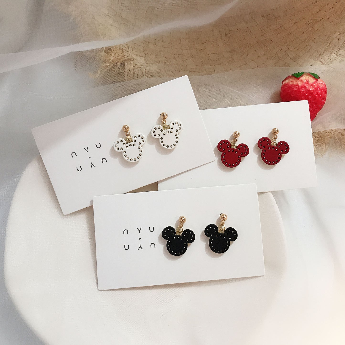 Cute Mickey Bear Head Sier Pin Earrings