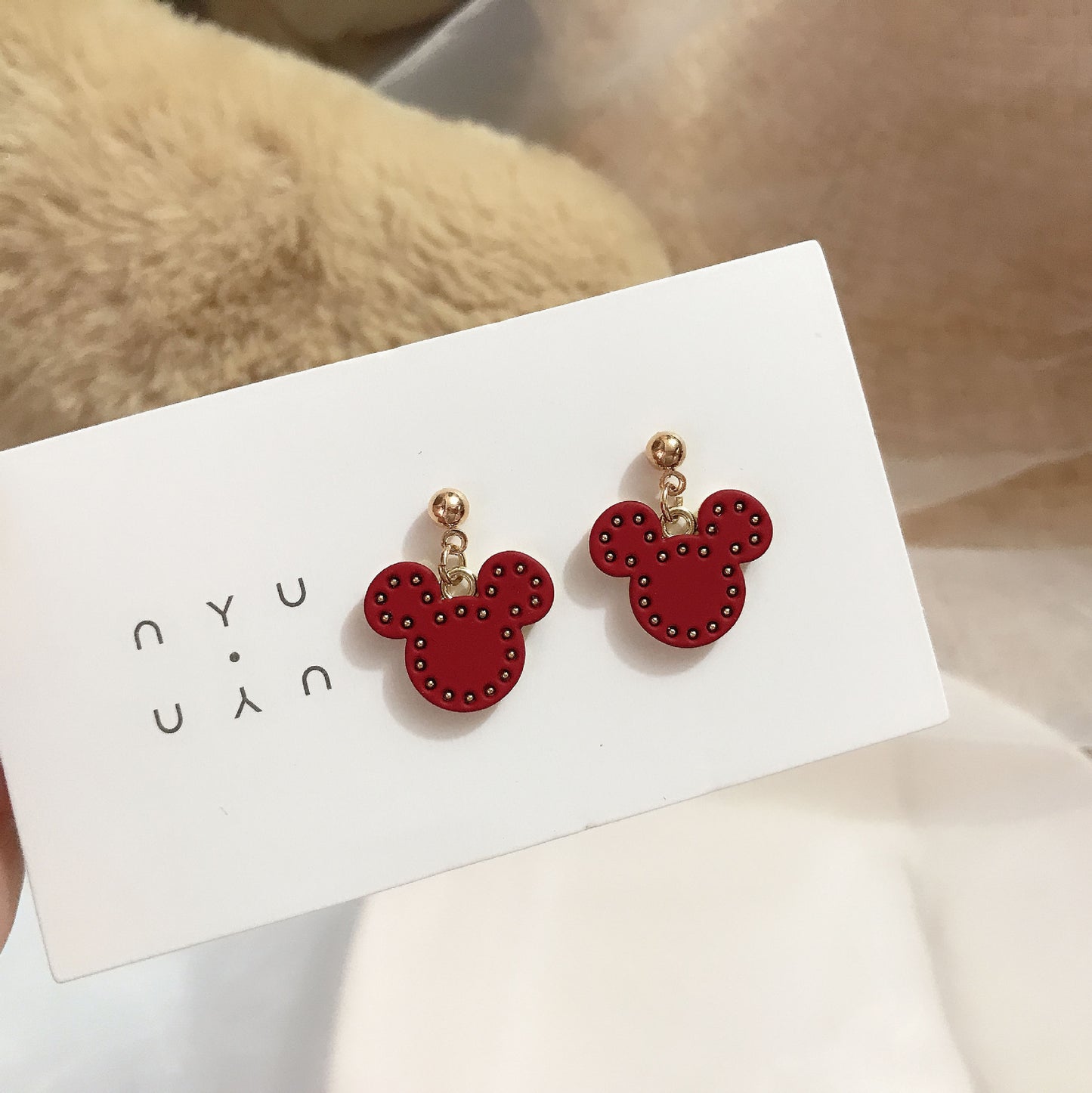 Cute Mickey Bear Head Sier Pin Earrings
