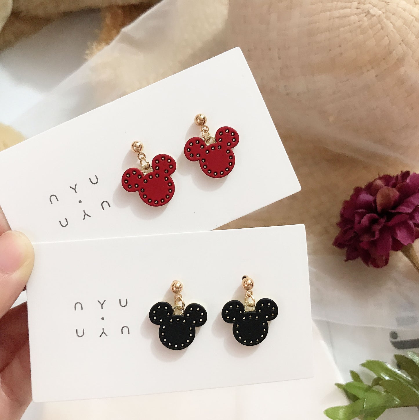 Cute Mickey Bear Head Sier Pin Earrings
