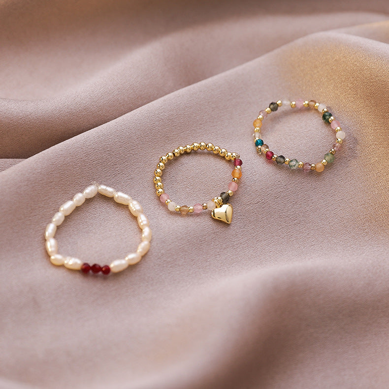 Perlmutt-Kristall-Stretch-Love-Herz-Kontrastringe