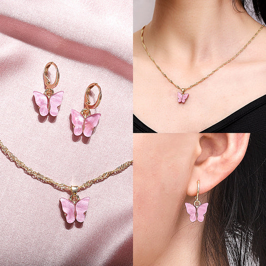 Korean Fashion Acrylic Butterfly And Suite Accessories Necklaces