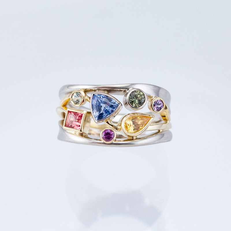 Bagues en Zircon incrustées de motifs géométriques exquis Shi pour femmes