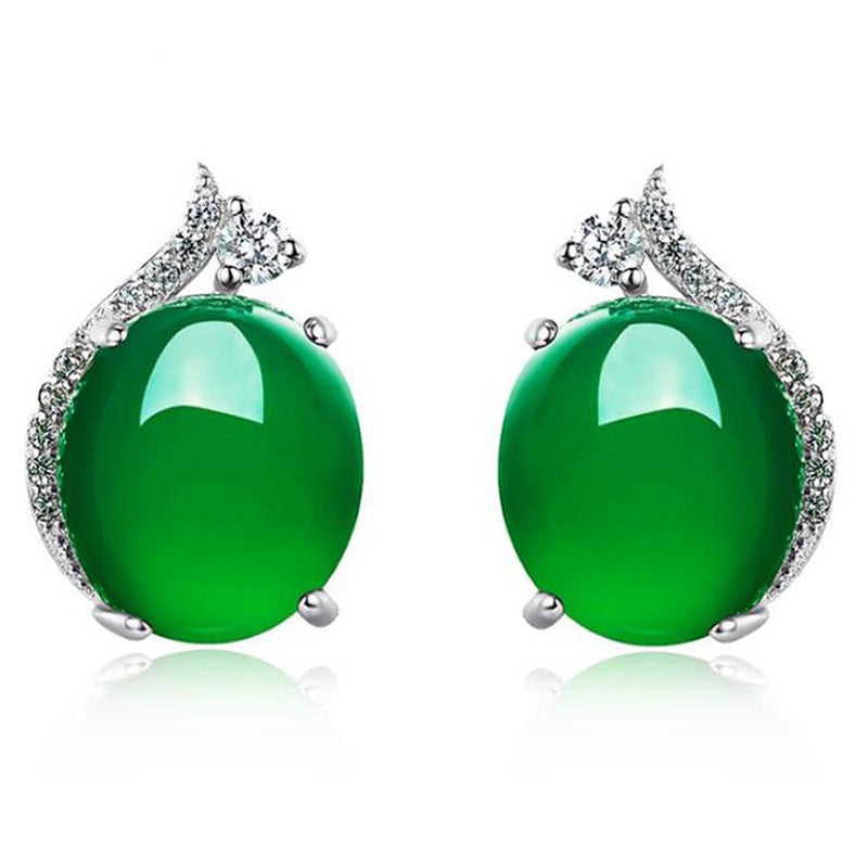 Women's Simple Green Chalcedony For Emerald Crystal Earrings