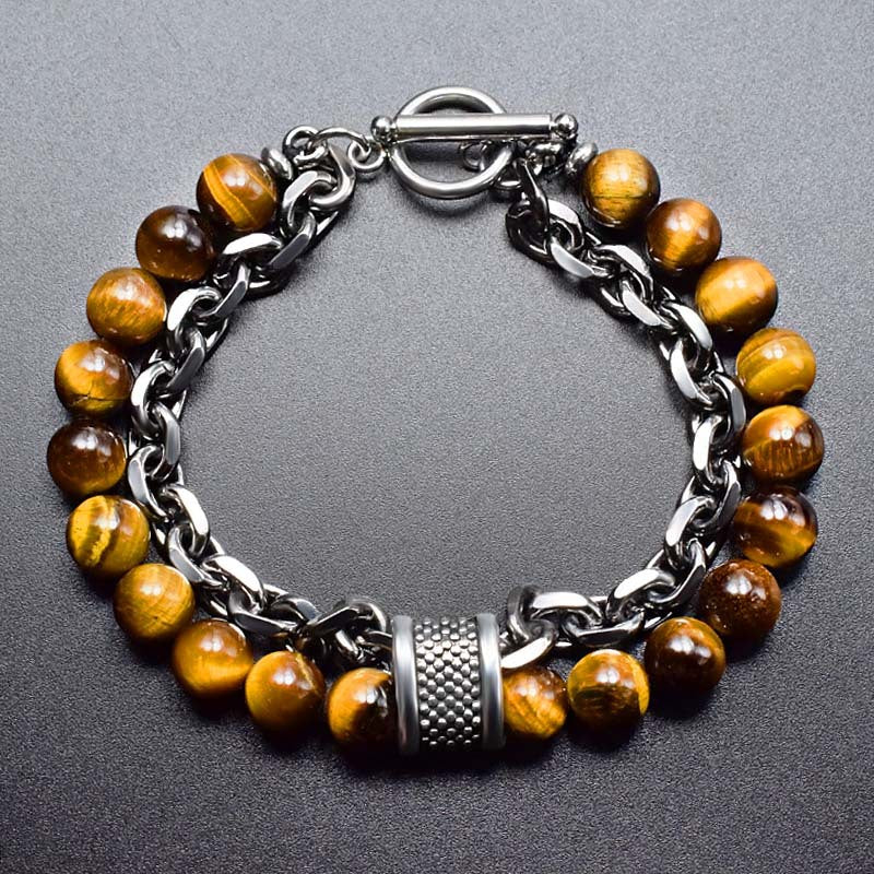 Men's Frosted Map Stone String Beads Metal Bracelets