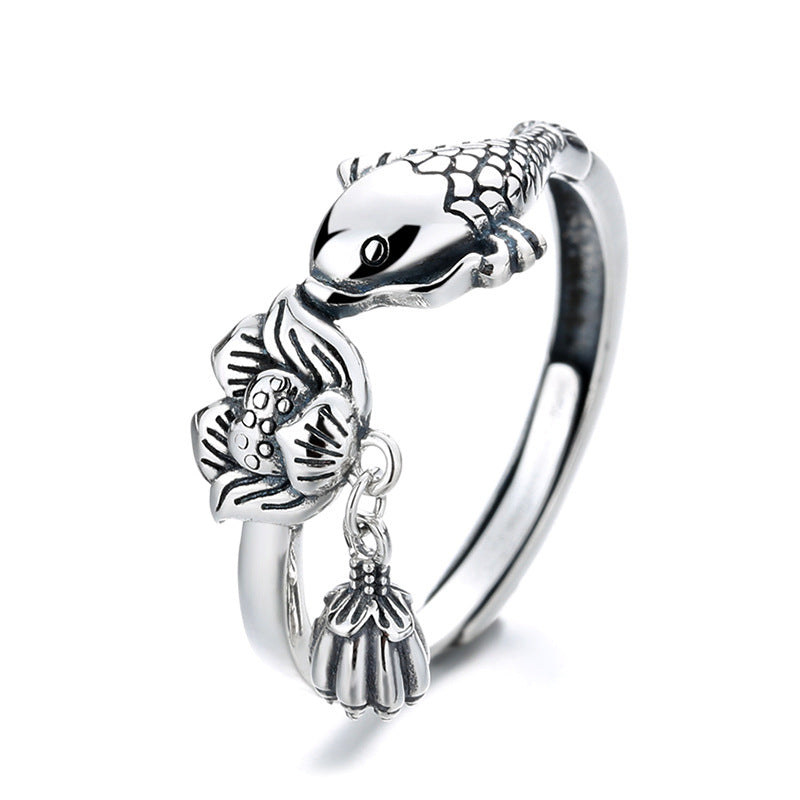 Female Retro Ethnic Carp Lotus Tassel Rings