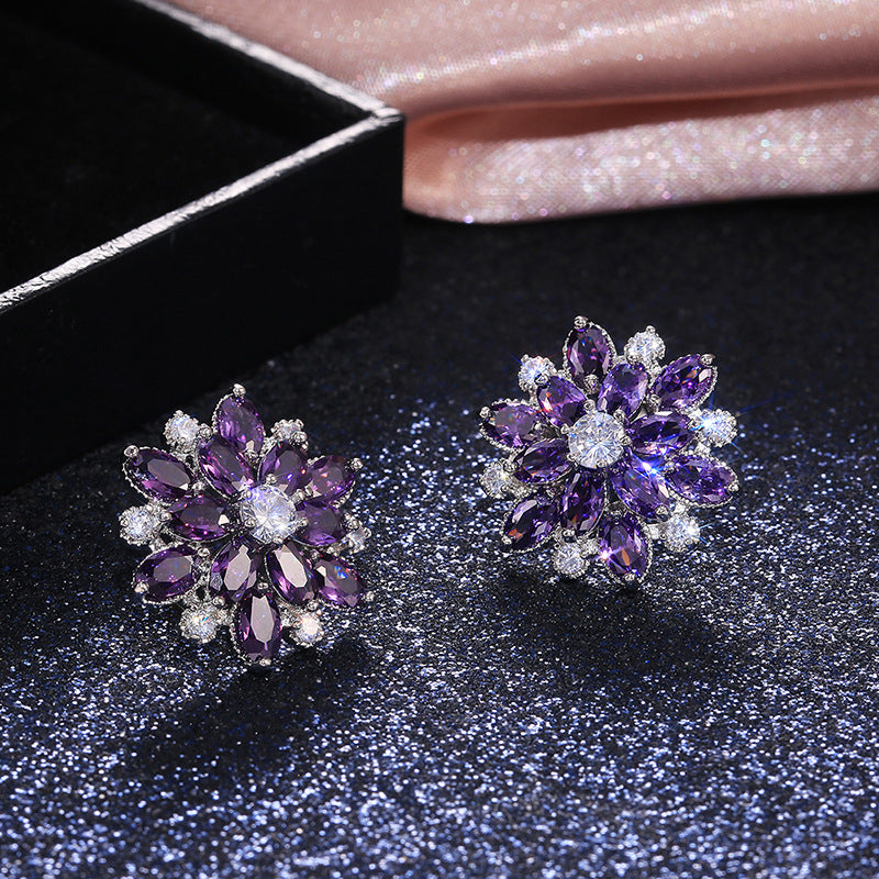 Women's Shi Luxury Sunflower Zircon Fashion Copper Earrings