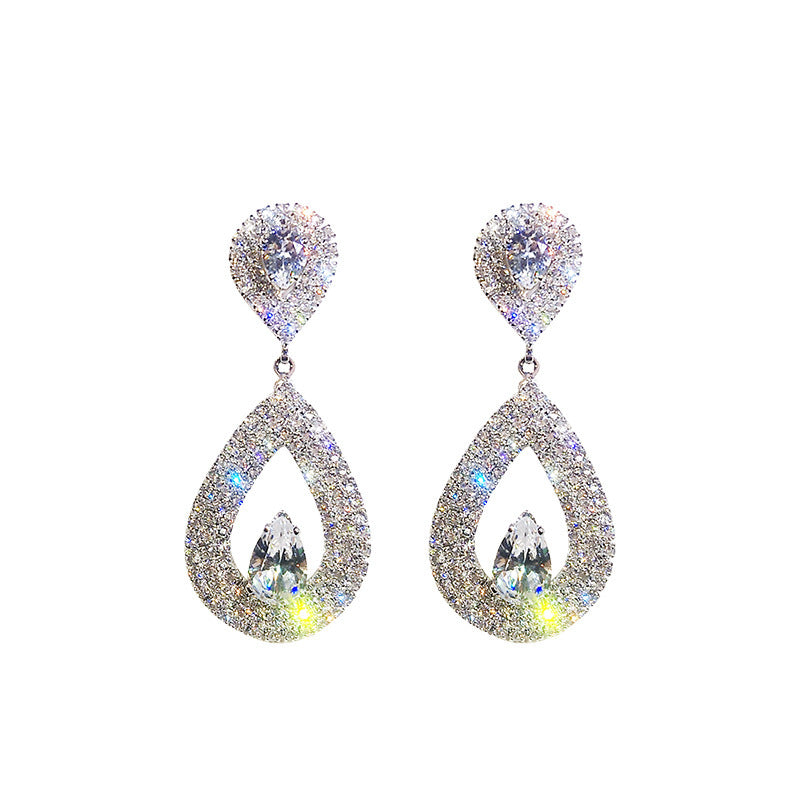 Women's Diamond Hollow Drop-shaped Sier Needle Exaggerated Earrings