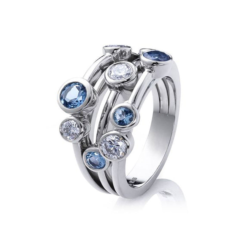 Three Lines Geometric Small Circle Two-color Rings
