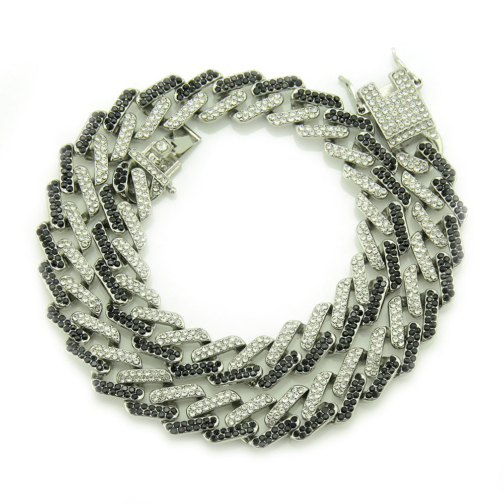 Men's Inlaid Color Diamond Geometric Square Cuban Link Chain Exaggerated Necklaces