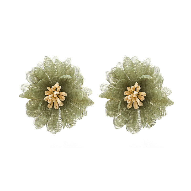 Women's Gentle Chiffon Lace Flower Fairy Purple Avocado Green Petal Earrings
