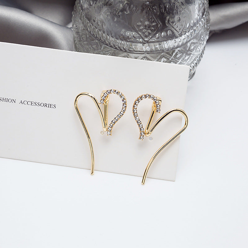 Sier Needle Simple Hollow Heart Ear Heart-shaped Line Earrings