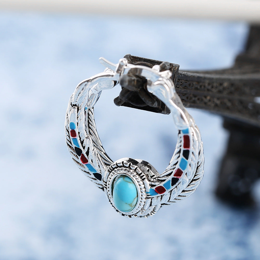 Luxury Inlaid Turquoise Eagle Feather Party Earrings