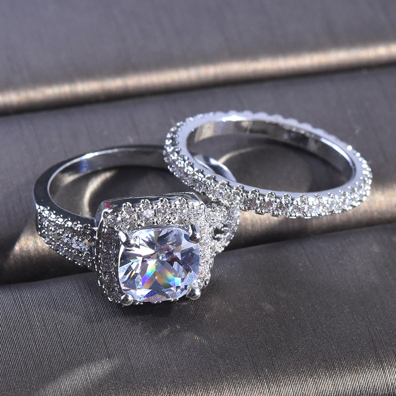 Women's Full Rhinestone Zircon Set Luxury Engagement Rings