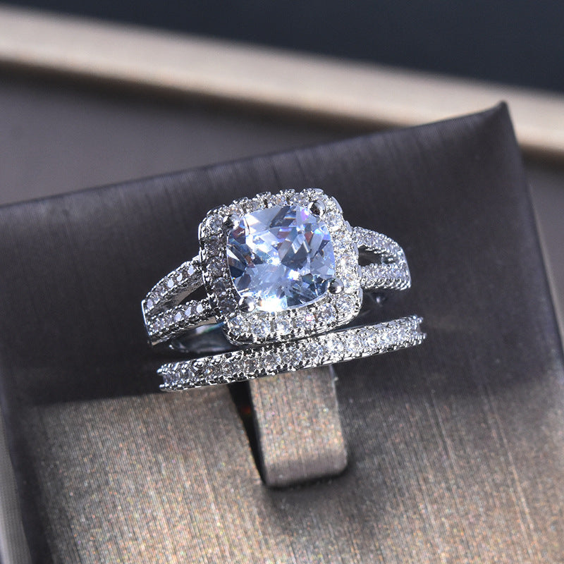 Women's Full Rhinestone Zircon Set Luxury Engagement Rings