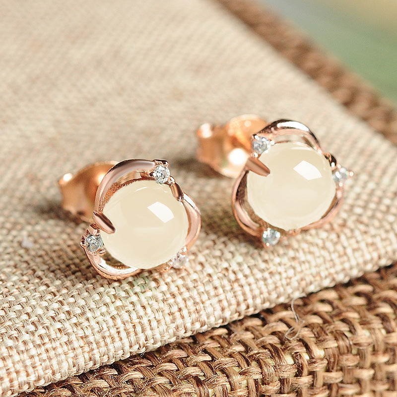 Women's Chalcedony Elegant Egg Surface Flower Vintage Rings
