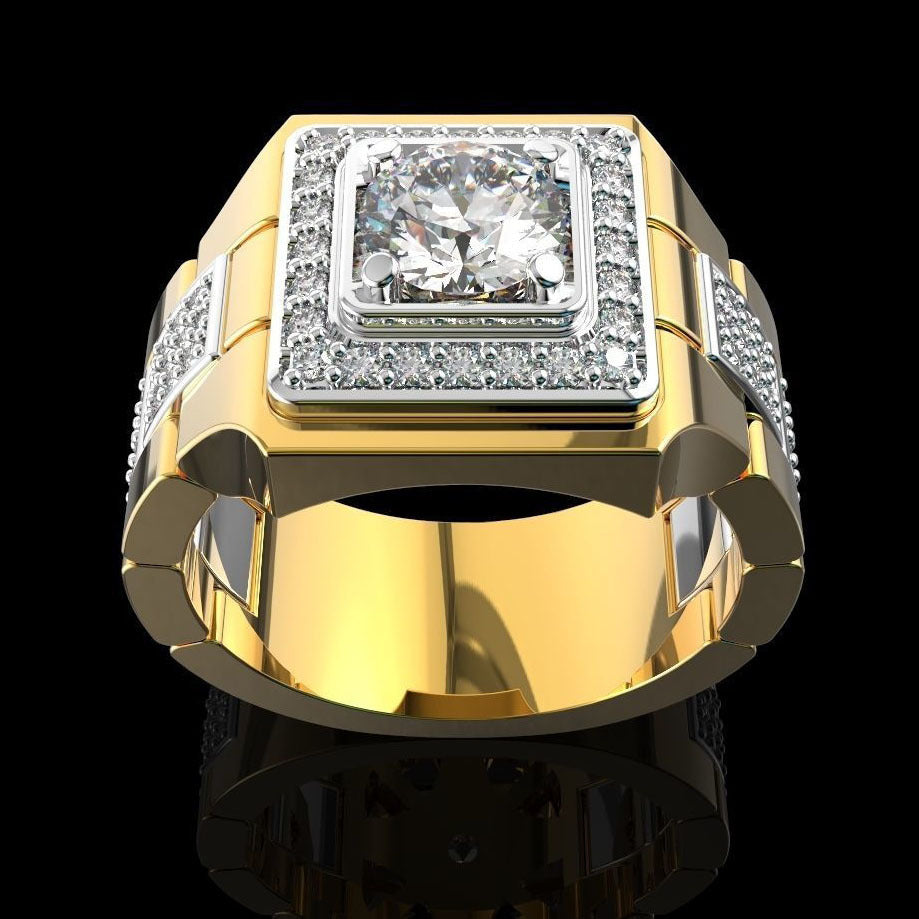 Men's Simulation Moissanite Watch Gold Plated Two-color Rings